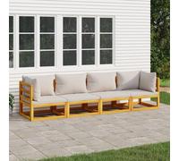 Festnight Lounge Ensemble de meubles de jardin en bois 4 pièces Meuble de balcon gris clair Coussin