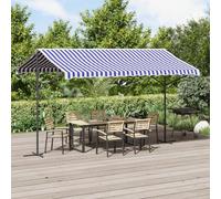 Festnight Store Banne Autoportant Double 4x3 m,Structure autoportante Double Pente à Manivelle pour Terrasse et Jardin-Bleu et Blanc-4 x 3 m