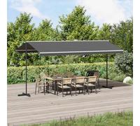 Festnight Store Banne Autoportant Double 4x3 m,Structure autoportante Double Pente à Manivelle pour Terrasse et Jardin-Gris-5 x 3 m