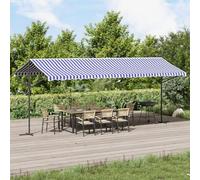 Festnight Store Banne Autoportant Double 4x3 m,Structure autoportante Double Pente à Manivelle pour Terrasse et Jardin-Bleu et Blanc-6 x 3 m