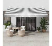 Festnight Store Banne Manuel 4,5x3,5 Auvent de terrasse Auvent Rétractable à Bras Repliable Store Balcon pour Resto,Café -Anthracite et blanc-450 x 350 cm