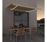 Festnight Store Banne Manuel 4x3,5 avec LED Auvent Rétractable à Bras Repliable Auvent de terrasse pour Balcons Terrasse et Jardin-Jaune et blanc-400 x 350 cm