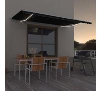 Festnight Store Banne Manuel 5x3,5 avec LED Auvent Rétractable à Bras Repliable Auvent de terrasse pour Balcons Terrasse et Jardin-Anthracite-500 x 350 cm
