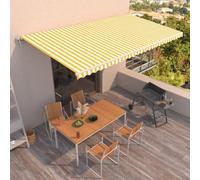 Festnight Store banne Motorisé 6X 3,5m Store Banne Aluminium avec télécommande Auvent de Terrasse Rétractable aux UV/Vent/Eau pour Patio Balcon-Jaune et blanc-600 x 350 cm