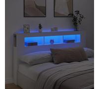 Festnight Tête de lit LED Tête de lit avec Rangement têtes de lit pour Adulte Bois Rangement Bois d'ingénierie-Blanc-180 x 103.5 cm