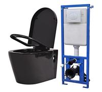 Festnight Toilette Suspendue au Mur Noir Brillant avec réservoir caché Céramique 56 x 36 x 34 cm