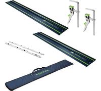 Festool 2x FS 1400/2 BL Rail de guidage 1400 mm Bleu ( 2x 578246 ) 100Y Edition Anniversaire + FSV/2 Raccord + 2x FS-HZ 160 Serre-joint à levier + FS-BAG Sacoche