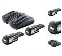 Festool energy set 2x BP 18 Li 3,0 Ergo I batterie 18 V 3,0 Ah / 3000 mAh Li-Ion ( 2x 577704 ) + TCL 6 DUO double chargeur ( 577017 )