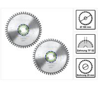 Festool Jeu de lames de scie circulaire spéciales 2x HW 160 x 20 x 2,2 mm TF52 ( 2x 496306 ) 160 mm 52 dents