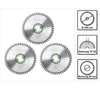 Festool Jeu de lames de scie circulaire spéciales 3x HW 160 x 20 x 2,2 mm TF52 ( 3x 496306 ) 160 mm 52 dents