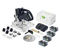 Festool SYMC 70 EB-Basic SYMMETRIC Scie à plinthes sans fil 36 V ( 2 x 18 V ) 216 mm + 4x batterie 8,0 Ah + double chargeur + Systainer