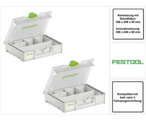 Festool SYS3 ORG M 89 6xESB Set de coffrets Systainer Organizer pour petites pièces + Casiers (2x 204854)