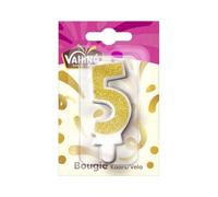 Fête réussie assurée avec la bougie anniversaire chiffre 5 Vahiné - Bougie unique en couleur rose pour gâteau fait-maison, 0.1 kg - Lot de 4