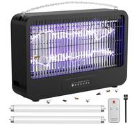 FethFire Lampe Anti Moustique Intérieur et Extérieur, Double Grille 4000V Tue Mouche Electrique avec Télécommande+2 Ampoules Remplaçables, 20W pour Cuisine, Chambre（Noir）