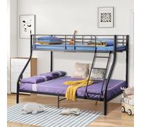 FetiNes Lit superposé 3 Places 90x200/140x200 cm en métal, Noir | Lit 3 places avec sommiers, échelle et garde-corps, idéal pour chambre d’enfant, ado, studio ou chambre d’amis