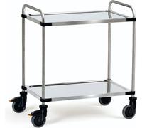 Fetra Chariot en acier inoxydable à 2 plateaux avec barre de poussée tubulaire 1000x500