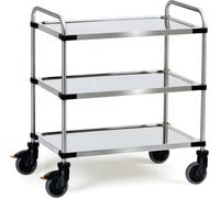 Fetra Chariot en acier inoxydable à 3 plateaux avec barre de poussée tubulaire 800x500