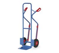 fetra Diable en tube d'acier fetra hauteur 1300mm, plateau 250x320mm, roues gonflables, charge max. 300kg, bleu Quantité:1