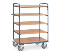 fetra fetra Chariot à plateaux 8242, capacité 600kg, pneus TPE, 1 plateau fixe et 4 étagères Quantité:1