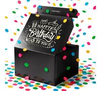 FETTIPOP Boîte Cadeau DIY, Coffret Cadeau Explosion Confettis - Happy Birthday (Noire Premium)18,5 x 14 x 11 cm, Boîte Pop up Surprise