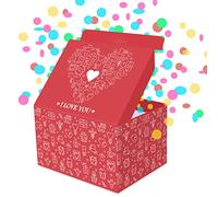 FETTIPOP Boîte Cadeau DIY, Coffret Cadeau Romantique Explosion Confettis - I Love You (Coeur d'amour) 18,5 x 14 x 11 cm, Boîte Félicitation Originale pour Femme, Homme, Mariage