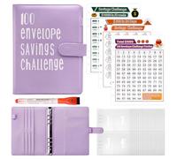 Fettwal A5 Classeur Budget, Budget Planner Enveloppe avec 3 Challenge Tracker et 1 Crayon Aquarelle, 100 Enveloppe Budget, Organisateur Argent, Planificateur de Épargne pour Economie Argent, Violet