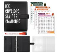 Fettwal A5 Classeur Budget, Budget Planner Enveloppe avec 3 Challenge Tracker et 1 Crayon Aquarelle, 100 Enveloppe Budget, Organisateur Argent, Planificateur de Épargne pour Economie Argent, Noir