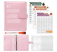 Fettwal A5 Classeur Budget, Budget Planner Enveloppe avec 3 Challenge Tracker et 1 Crayon Aquarelle, 100 Enveloppe Budget, Organisateur Argent, Planificateur de Épargne pour Economie Argent, Rose