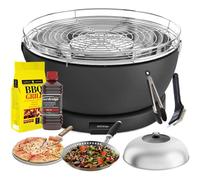 Feuerdesign - Barbecue Vesuvio Grill Anthracite - Kit Avec Combustible Allumage + Charbon 3 Kg + Pince + Pierre Pizza + Dôme Inox + Poêle À Légumes + Brosse De Nettoyage