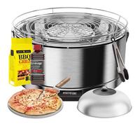 Feuerdesign -Mayon Grill Acier Inoxydable - Kit Avec Combustible D Allumage + Charbon De Bois 3 Kg + Grippers Pour Barbecue + Pierre Pour Pizza + Dôme En Acier Inox