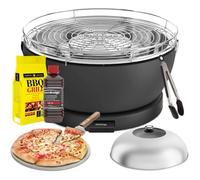 Feuerdesign - Vesuvio Grill Antracite - Kit Avec Combustible D Allumage + Charbon De Bois 3 Kg + Grippers Pour Barbecue + Pierre Pour Pizza + Dôme En Acier Inox