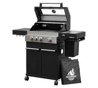 Feuergott Hektor 3B-S Barbecue à gaz en acier inoxydable avec 3 brûleurs infrarouges, grille en fonte, réchaud latéral et plaque de cuisson avec housse de protection pour jardin, terrasse
