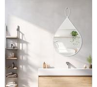FEUFOAM Miroir blanc avec cadre en métal en forme de goutte Miroirs de salle de bain grand miroir mural irrégulier décoratif pour chambre à coucher, salon, vanité, entrée, couloir 50 x 40 cm
