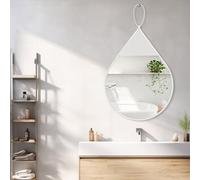FEUFOAM Miroir Mural en Forme de Goutte Cadre Métallique Miroir Suspendu Miroirs Muraux Ovales Décoratifs pour Entrée Salon Salle de Bain Couloir Blanc Décoration Maison 65x45 CM