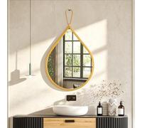 FEUFOAM Miroir mural suspendu en forme de goutte d'eau avec cadre en métal doré - Miroir décoratif de forme unique moderne monté au mur - Pour entrée, couloir, salle de bain, salon - Miroir de vanité