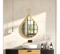 FEUFOAM Petit miroir mural doré en forme de goutte d'eau avec cadre en métal épais - Miroirs muraux modernes décoratifs pour chambre à coucher, salon, salle de bain