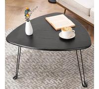 FEUFOAM Petite table basse pliante noire ovale en bois triangulaire pour s'asseoir sur le sol Table de canapé centrale moderne du milieu du siècle pour salon, maison, bureau, extérieur
