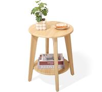 FEUFOAM Petite table d'appoint ronde avec 2 étagères de rangement - Beige - Table d'appoint moderne pour salon, chambre à coucher, petits espaces