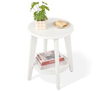 FEUFOAM Petite table d'appoint ronde en bois avec étagère inférieure, table de chevet, table de canapé, tables pour petits espaces, salon, chambre à coucher