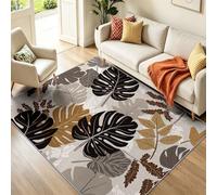 Feuille Abstrait Tapis 140 x 200 cm Antidérapant Lavable, Motif Botanique Aquarelle Monstera Tropicale, Tapis Poil Court Doux pour Salle De Séjour, Gris