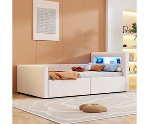 Feuille épaissie Lit d'enfant 90*200 cm, avec lumière LED, avec lumière nocturne et connexion USB, avec étagère, avec espace de st