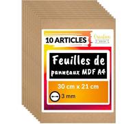 Feuille Planche Panneau Bois Brut - Creative Deco - 10 x A4 MDF - 300 x 210 x 3 mm - Finition Mat - Bricolage