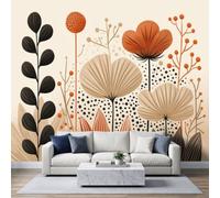 Feuilles Éventail Baies Tiges Papier Peint Photo 250 x 175 cm Murale | Minimaliste Bohème Murale Stickers Intissé pour Cuisine Chambre Salle Salon Décor Fond TV