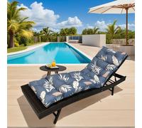 (Feuilles grises) Coussin pour chaise longue 180x50x10cm, Coussin pour chaise longue de jardin étanche, Coussin pour chaise longue d'extérieur avec bandes de fixation, Coussin pour chaise de pont, Cou