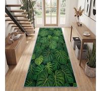 Feuilles Monstera Tapis Couloir Lavable en Machine 80x180cm | Illustration Plantes Tropicales Tapis de Cuisine et Entrée Antidérapant, Poil Ras Doux, Grand Tapis Intérieur pour Chambre