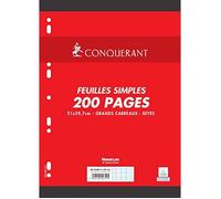Conquerant Feuillet mobile Sept A4 210 x 297 mm 200 pages 90 g Séyès perforé blanc