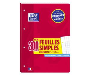Feuilles simples détachables 300 pages séyès format A4 21 x 29,7 cm Oxford - perforées