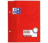 Feuilles simples Oxford 17x22cm grands carreaux Seyès 200 pages étui carte rouge