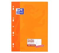 Feuilles simples Oxford A4 petits carreaux 5mm margés 200 pages étui carte orange