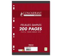 Feuilles simples perforées A4 - Recy s - 200 pages - 90g - Grands carreaux - Fabriqué en France